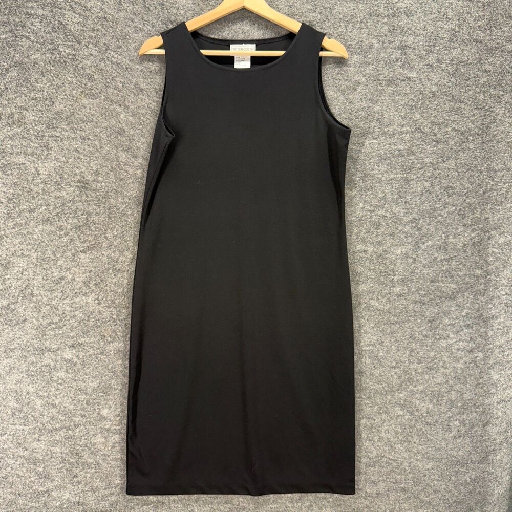 Victor Costa Dress Women S Small Black Shift Midi Sleeveless Round Neck Casual